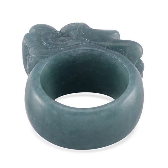 Natural Olmec Jadeite 60.00 ctw Carved Dragon Band Ring Size 9 New - Picture 3 of 5
